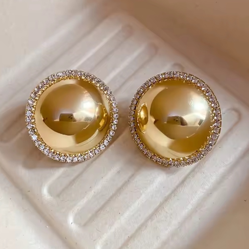 Vintage Gold Button Crystal Earrings